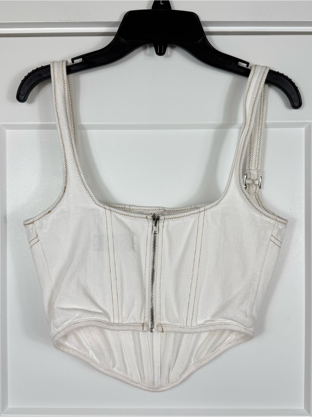 White Fox White Corset Bustier Crop Top Contrast Stitch Cotton Women’s XS - Picture 2 of 7
